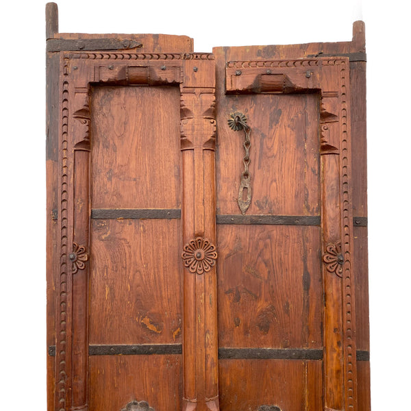 Indian Iron Mounted Carved Teak Haveli Double Door