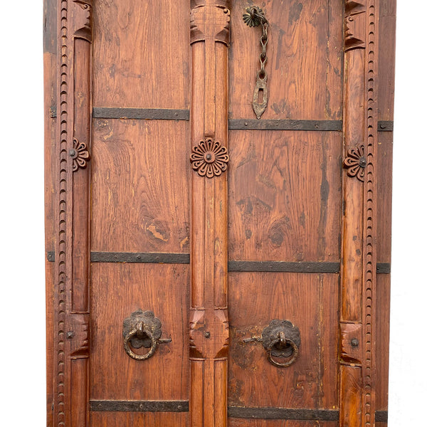 Indian Iron Mounted Carved Teak Haveli Double Door