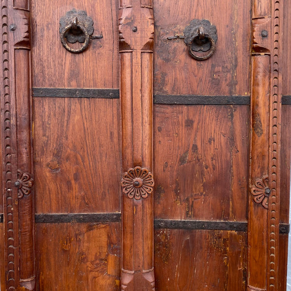 Indian Iron Mounted Carved Teak Haveli Double Door