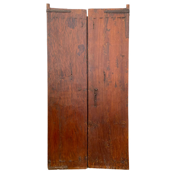 Small Indian Iron Mounted Carved Teak Haveli Double Door