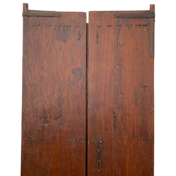 Small Indian Iron Mounted Carved Teak Haveli Double Door