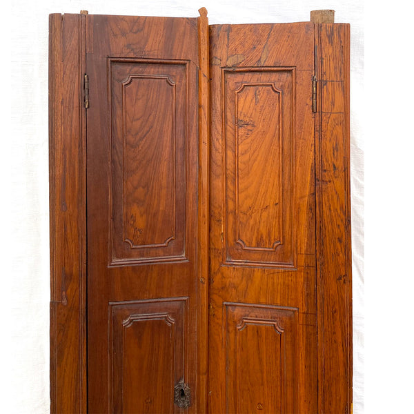 Small Indian Paneled Teak Haveli Window Shutters