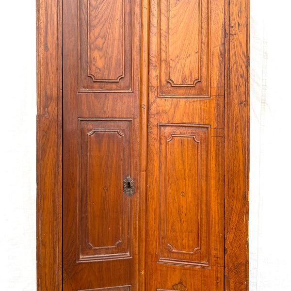 Small Indian Paneled Teak Haveli Window Shutters