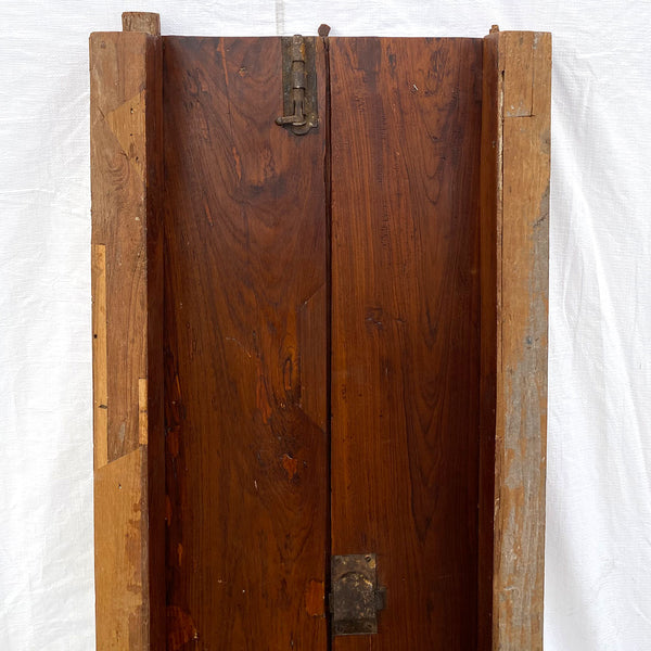 Small Indian Paneled Teak Haveli Window Shutters