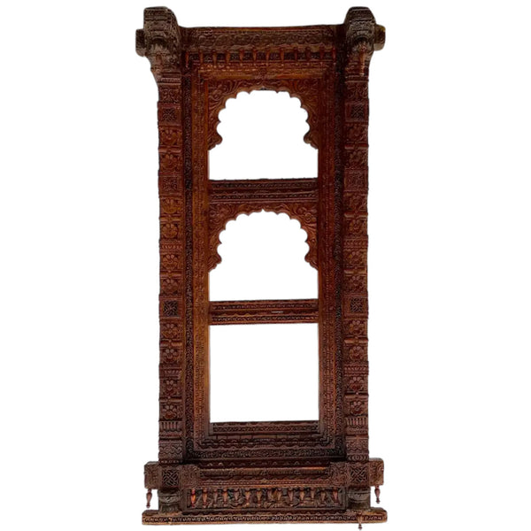 Large Indian Carved Teak Haveli Window Frame