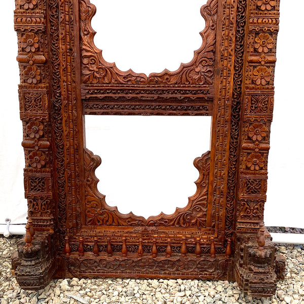 Large Indian Carved Teak Haveli Window Frame