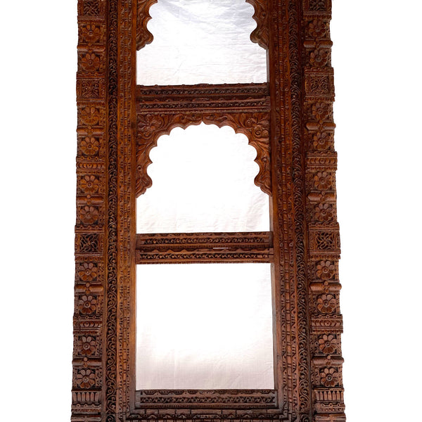 Large Indian Carved Teak Haveli Window Frame