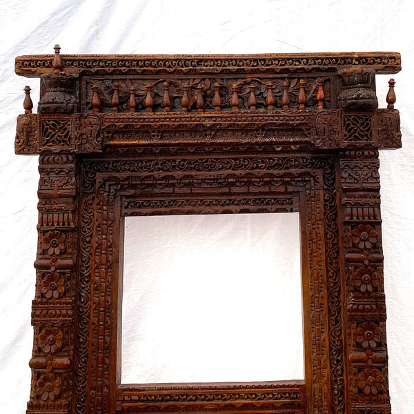 Large Indian Carved Teak Haveli Window Frame