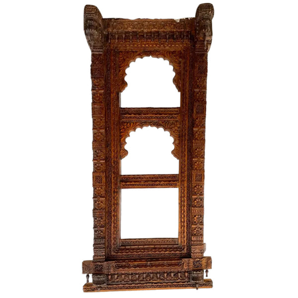 Large Indian Carved Teak Haveli Window Frame