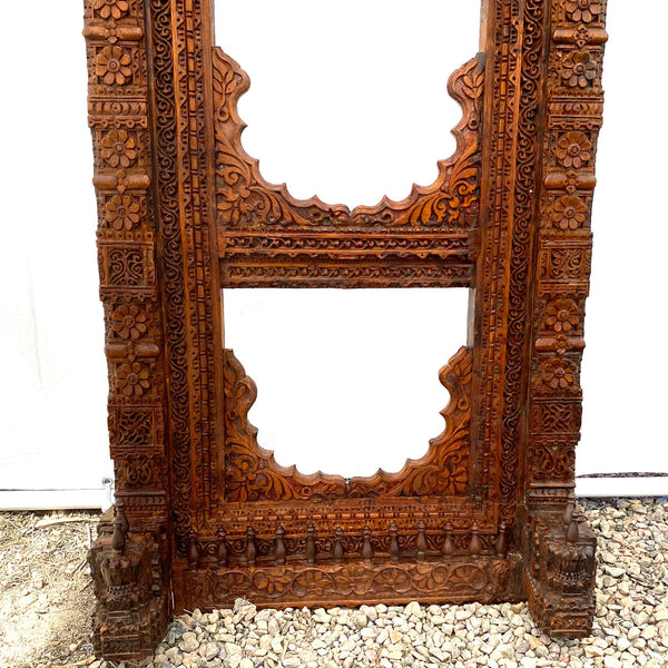 Large Indian Carved Teak Haveli Window Frame