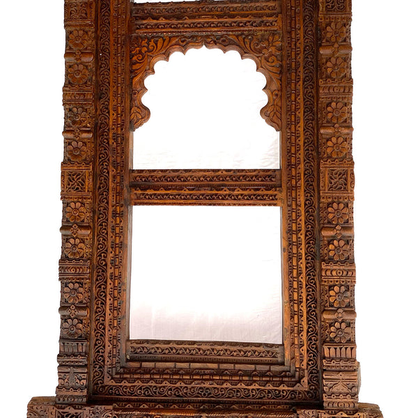 Large Indian Carved Teak Haveli Window Frame