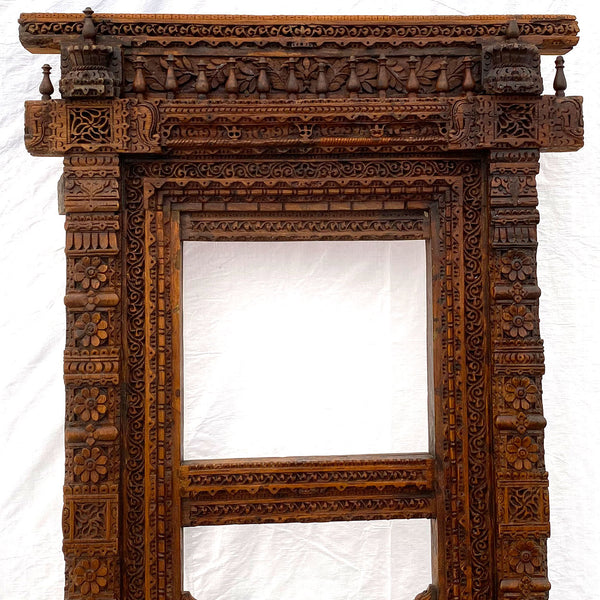 Large Indian Carved Teak Haveli Window Frame