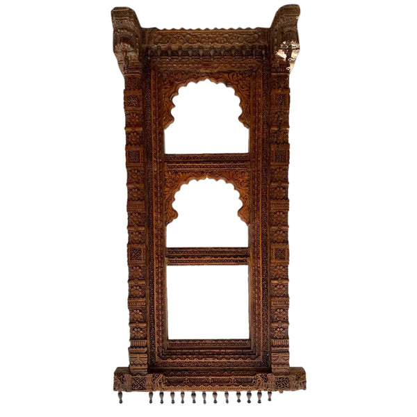 Large Indian Carved Teak Haveli Window Frame