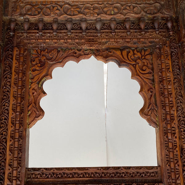 Large Indian Carved Teak Haveli Window Frame