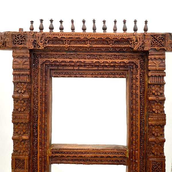 Large Indian Carved Teak Haveli Window Frame