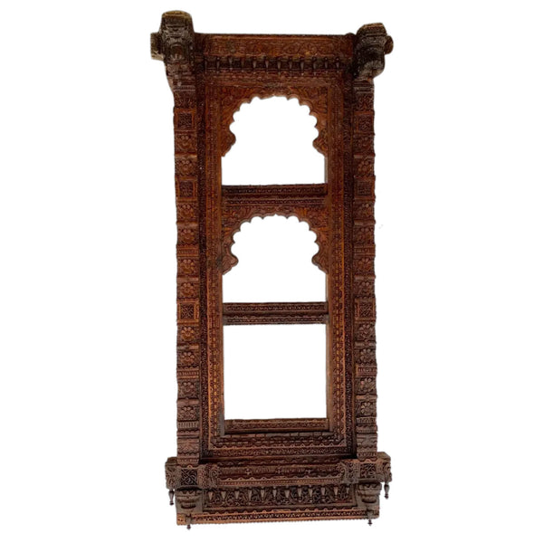 Large Indian Carved Teak Haveli Window Frame