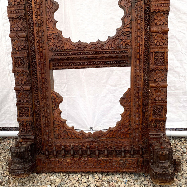 Large Indian Carved Teak Haveli Window Frame