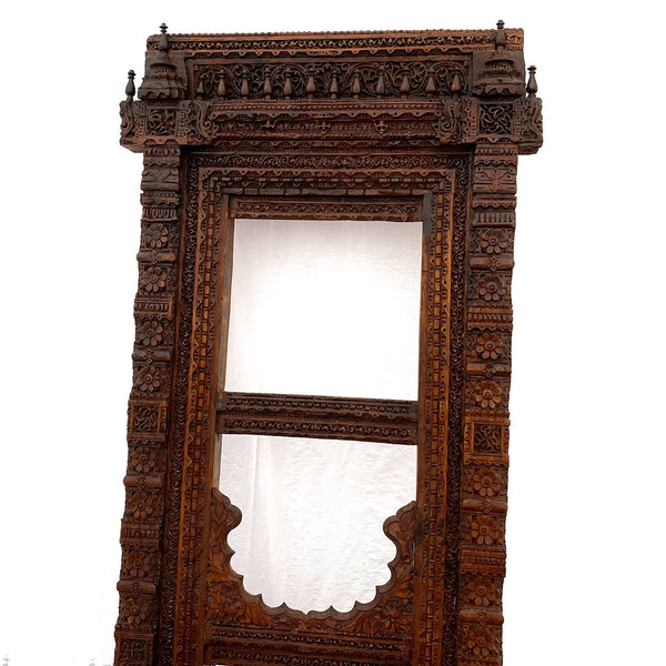 Large Indian Carved Teak Haveli Window Frame