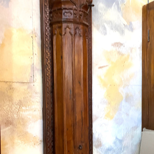 Large Pair of Indian Carved Teak and Limestone Haveli Architectural Pilasters