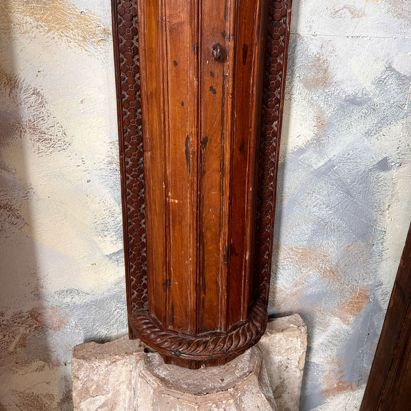 Large Pair of Indian Carved Teak and Limestone Haveli Architectural Pilasters