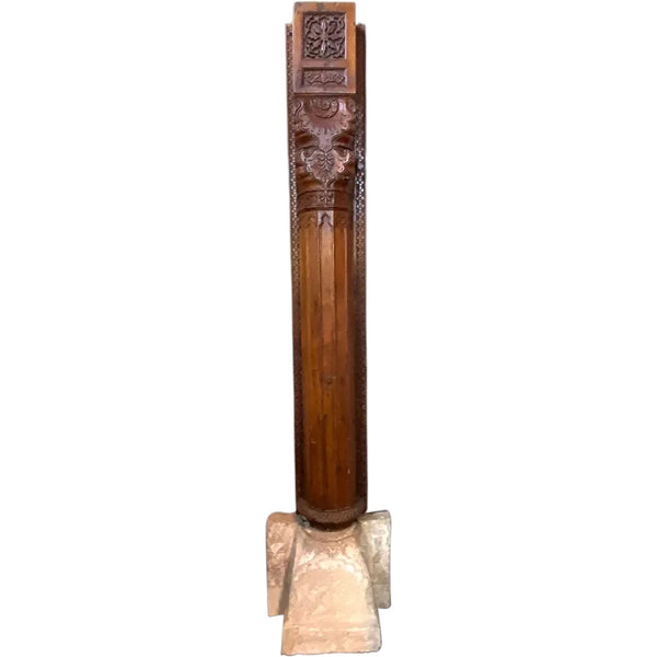 Large Pair of Indian Carved Teak and Limestone Haveli Architectural Pilasters
