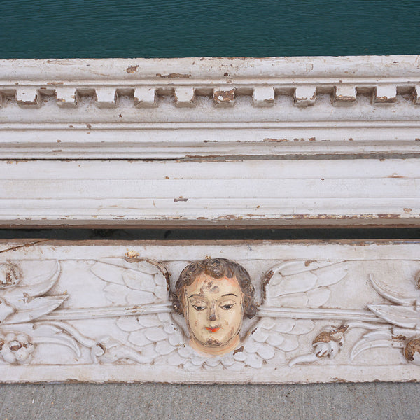 Indo-Portuguese Baroque Painted Teak Architectural Putti Cornice