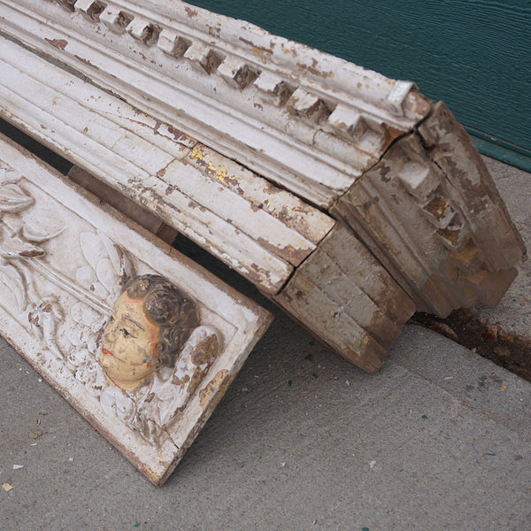 Indo-Portuguese Baroque Painted Teak Architectural Putti Cornice