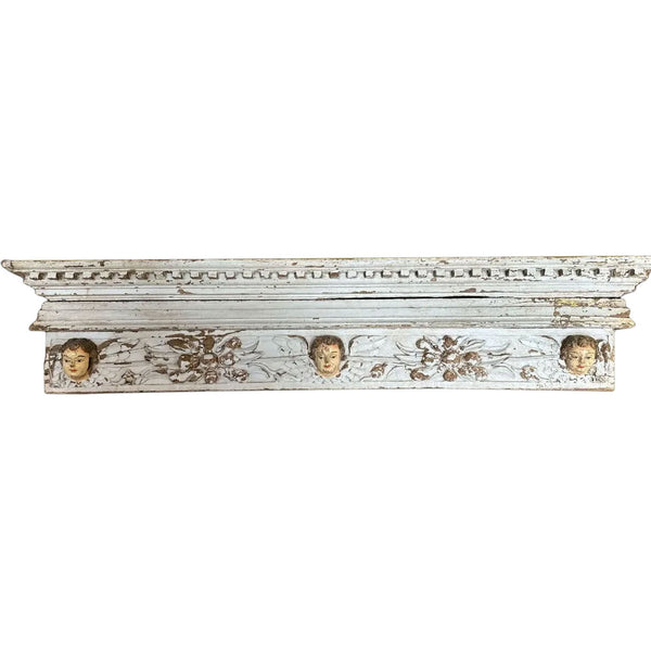 Indo-Portuguese Baroque Painted Teak Architectural Putti Cornice