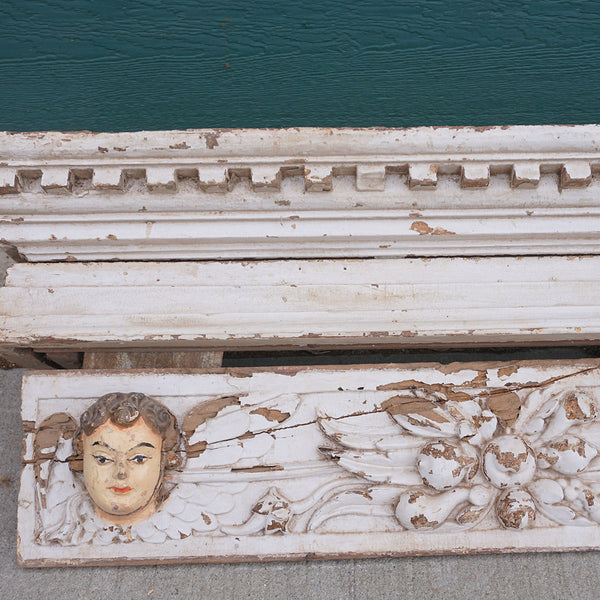 Indo-Portuguese Baroque Painted Teak Architectural Putti Cornice