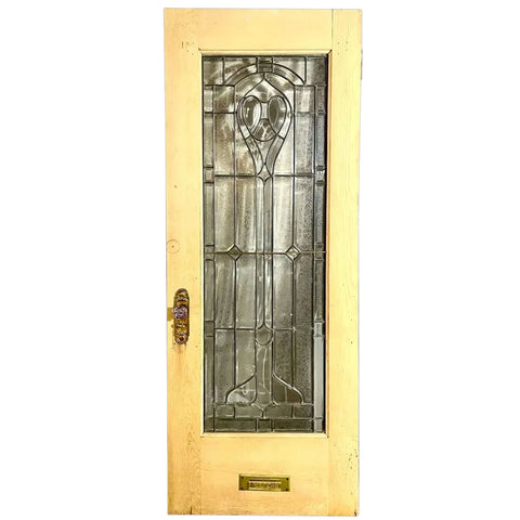 American Prairie School Zinc, Beveled Glass and Painted Pine Single Exterior Door