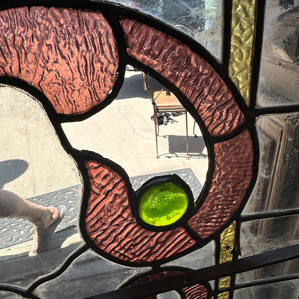 Large American William A. Lang Stained, Leaded, Jewelled Glass Arched Window