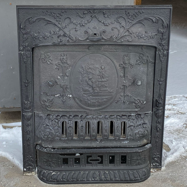 American Neoclassical Cast Iron Coal Fireplace Insert