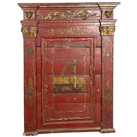 Continental Baroque Revival Parcel Gilt Red Painted Pine Architectural Wall Panel