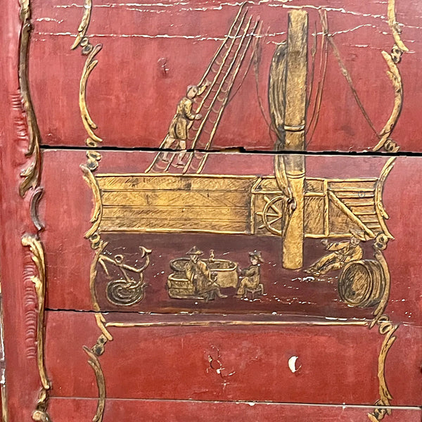 Continental Baroque Revival Parcel Gilt Red Painted Pine Architectural Wall Panel