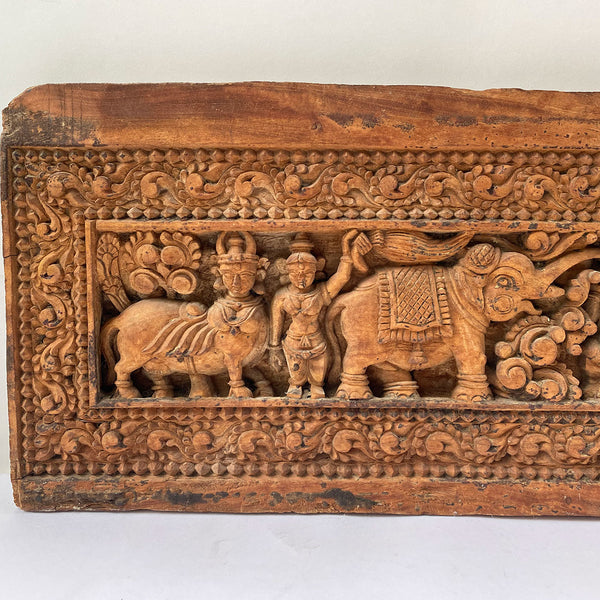 Indian Hindu Satinwood/Rosewood Gajalakshmi Frieze Door Panel