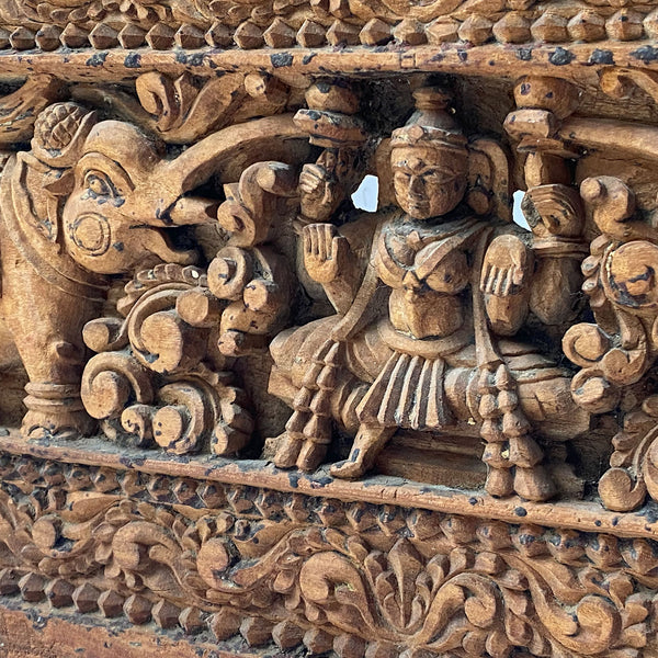 Indian Hindu Satinwood/Rosewood Gajalakshmi Frieze Door Panel