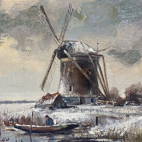 Dutch School after Louis Apol Oil Painting, Figures near the Windmill