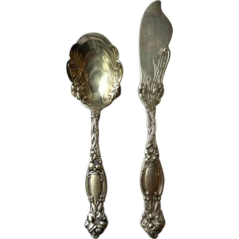 American Simpson, Hall, Miller Sterling Silver Frontenac Serving Spoon and Knife