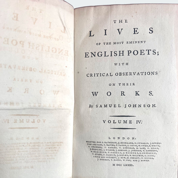 Set Books: The Lives of the Most Eminent English Poets, Vols I-IV by Samuel Johnson