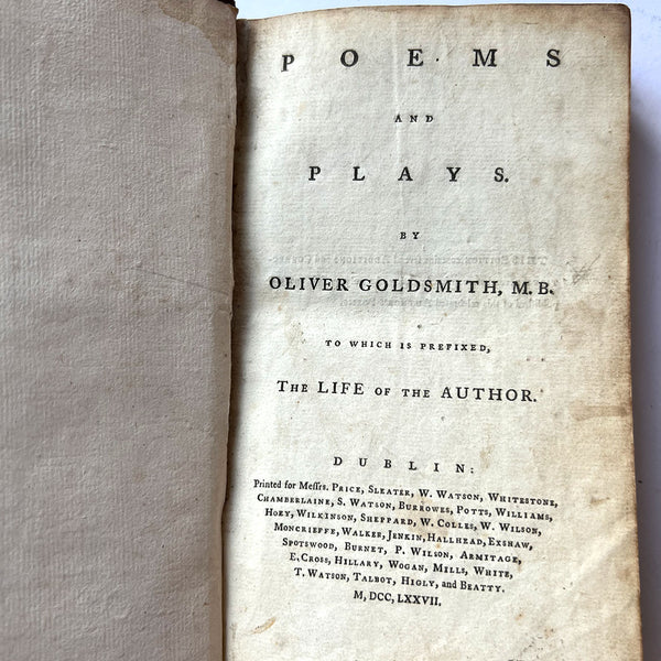 First Edition Leather Book: The Poems and Plays by Oliver Goldsmith, M. B.