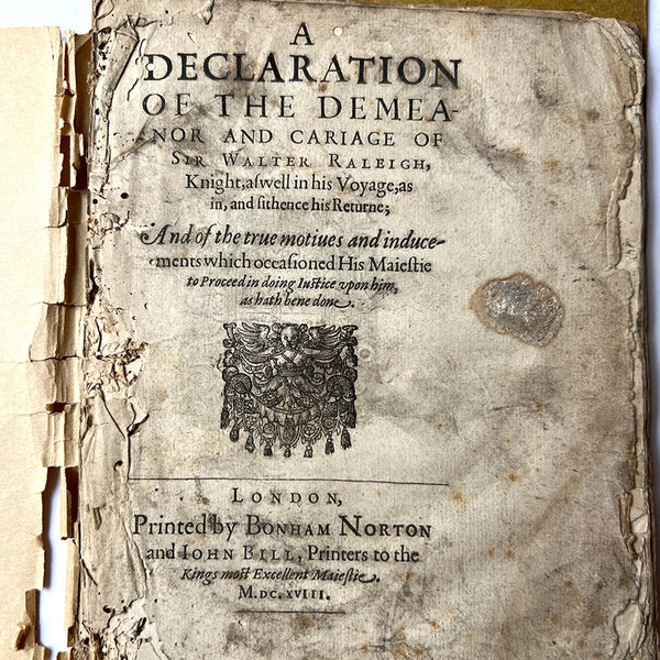 Rare 1st Edition Book: A Declaration of the Demeanor by Sir Walter Raleigh & Francis Bacon