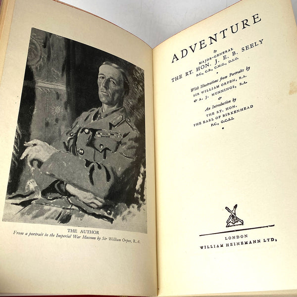 Signed Book: Adventure by the Right Honorable Major-General J. E. B. Seely