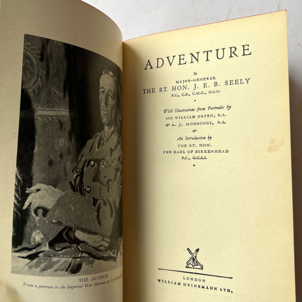 Signed Book: Adventure by the Right Honorable Major-General J. E. B. Seely