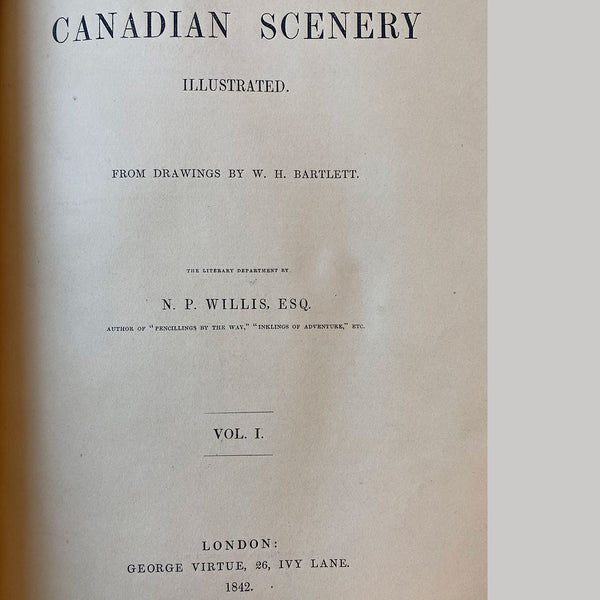 Set First Edition Leather Bound Books: Canadian Scenery by N. P. Willis, Vol I-II