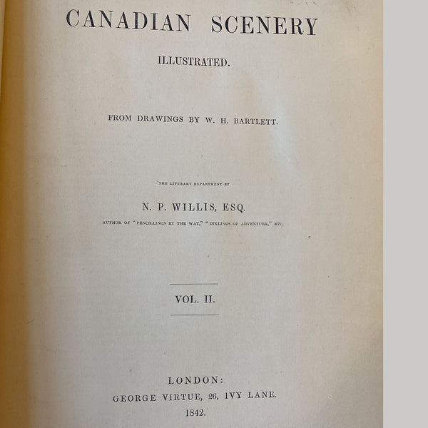 Set First Edition Leather Bound Books: Canadian Scenery by N. P. Willis, Vol I-II