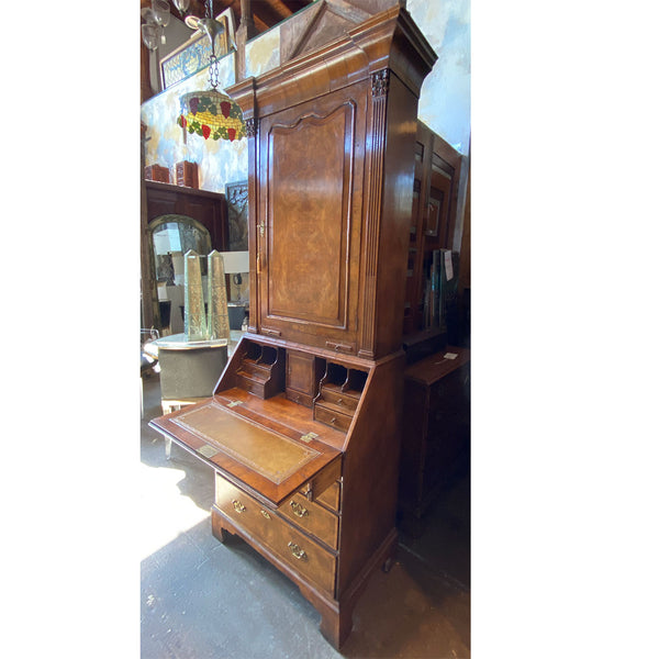 English George II Burr Walnut Two-Part Bureau Bookcase