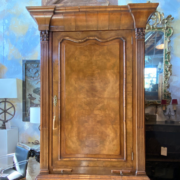 English George II Burr Walnut Two-Part Bureau Bookcase