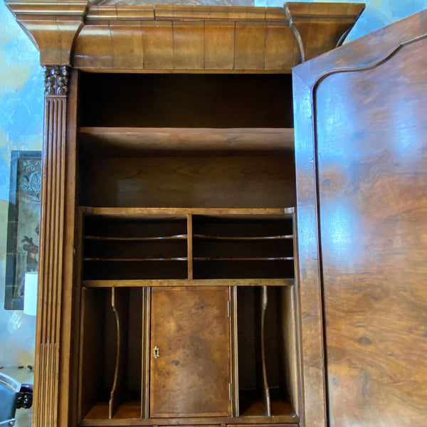 English George II Burr Walnut Two-Part Bureau Bookcase