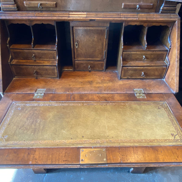 English George II Burr Walnut Two-Part Bureau Bookcase