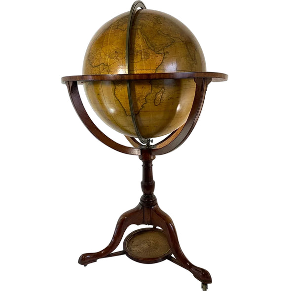 Large Pair of English J. & W. Cary George III Mahogany Library Floor Globes
